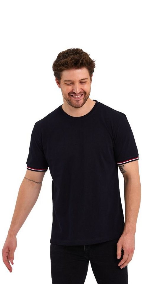COMEOR T-Shirt Basic Herren Kurzarm Rundhalls (Packung, 1-tlg) mit gestreiften Ärmel Bündchen – Bild 2 von 5