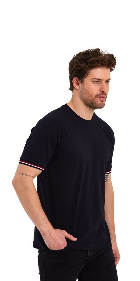 COMEOR T-Shirt Basic Herren Kurzarm Rundhalls (Packung, 1-tlg) mit gestreiften Ärmel Bündchen – Bild 3 von 5