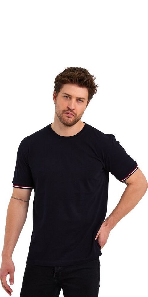 COMEOR T-Shirt Basic Herren Kurzarm Rundhalls (Packung, 1-tlg) mit gestreiften Ärmel Bündchen – Bild 4 von 5