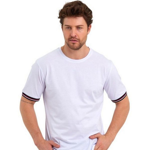 COMEOR T-Shirt Basic Herren Kurzarm Rundhalls (Packung, 1-tlg) mit gestreiften Ärmel Bündchen