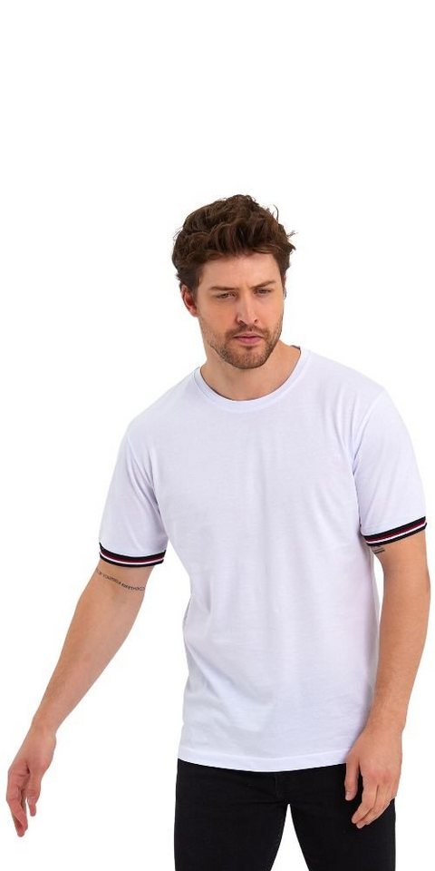 COMEOR T-Shirt Basic Herren Kurzarm Rundhalls (Packung, 1-tlg) mit gestreiften Ärmel Bündchen – Bild 3 von 5