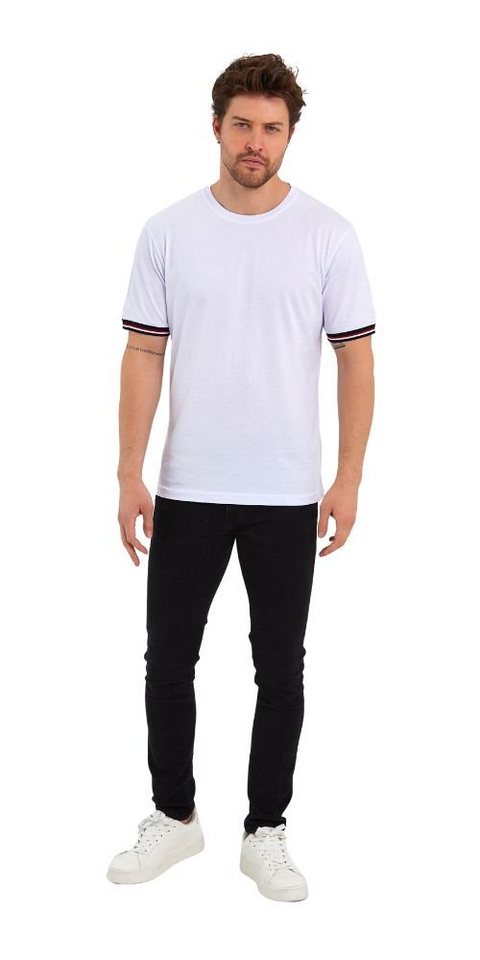 COMEOR T-Shirt Basic Herren Kurzarm Rundhalls (Packung, 1-tlg) mit gestreiften Ärmel Bündchen – Bild 4 von 5
