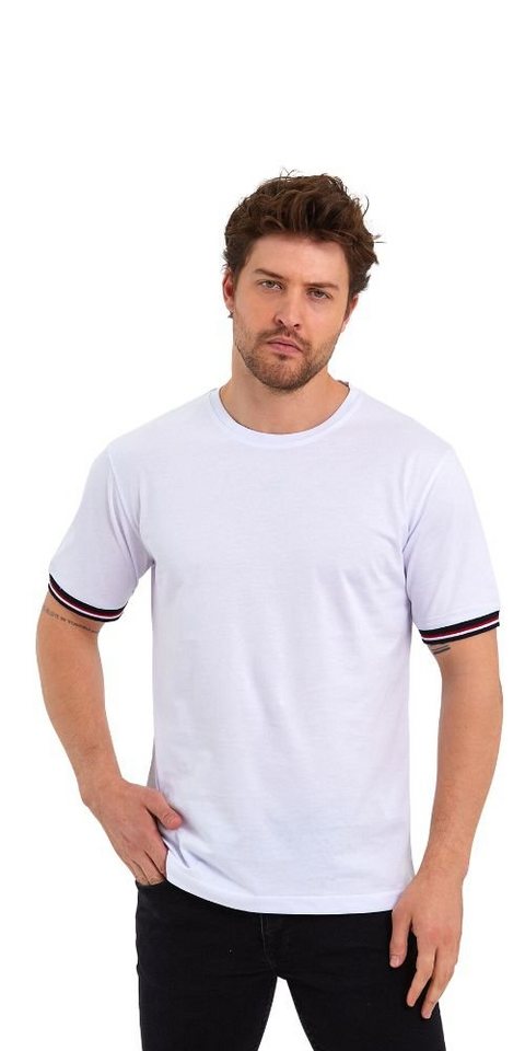 COMEOR T-Shirt Basic Herren Kurzarm Rundhalls (Packung, 1-tlg) mit gestreiften Ärmel Bündchen – Bild 5 von 5