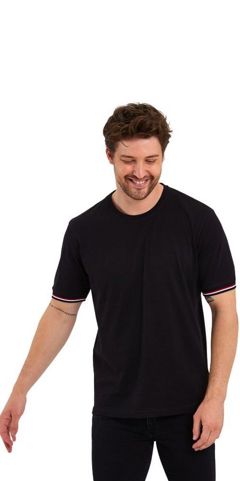 COMEOR T-Shirt Basic Herren Kurzarm Rundhalls (Packung, 1-tlg) mit gestreiften Ärmel Bündchen – Bild 2 von 5