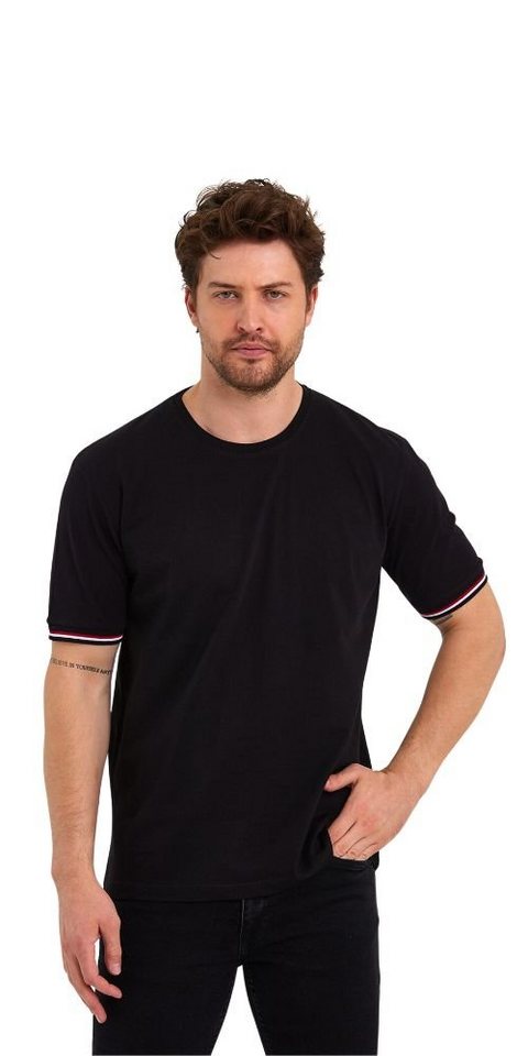 COMEOR T-Shirt Basic Herren Kurzarm Rundhalls (Packung, 1-tlg) mit gestreiften Ärmel Bündchen – Bild 4 von 5