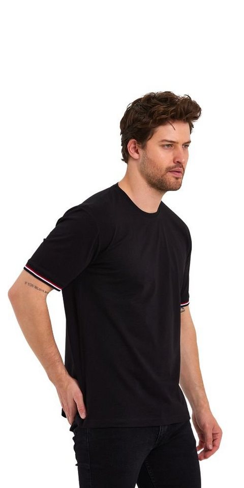 COMEOR T-Shirt Basic Herren Kurzarm Rundhalls (Packung, 1-tlg) mit gestreiften Ärmel Bündchen – Bild 5 von 5