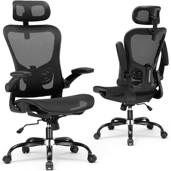 COMHOMA Bürostuhl Ergonomisch, Schreibtischstuhl mit Verstellbarer Kopf-/Armlehnenstütze, Lendenwirbelstütze, Gaming Stuhl Wippfunktion, Chefsessel aus Mesh