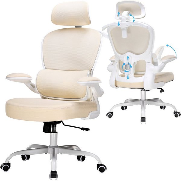 COMHOMA Bürostuhl Ergonomischer Schreibtischstuhl mit 3D Kopf- und Lendenwirbelstütze (Packung), verstellbare Kopfstütze und Armlehnen, Höhenverstellbar