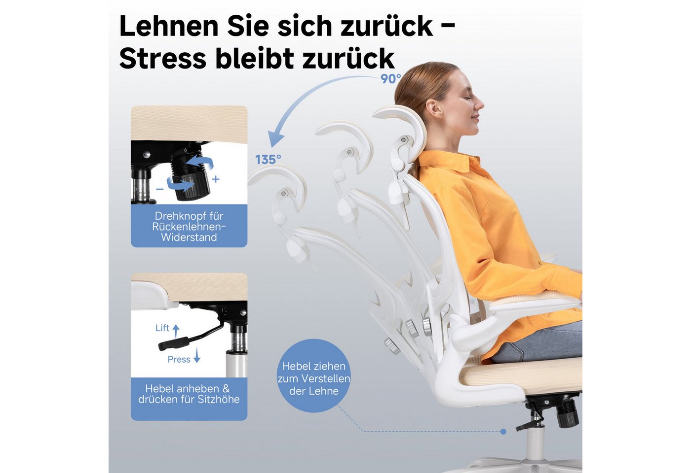 COMHOMA Bürostuhl Ergonomischer Schreibtischstuhl mit 3D Kopf- und Lendenwirbelstütze (Packung), verstellbare Kopfstütze und Armlehnen, Höhenverstellbar – Bild 2 von 5