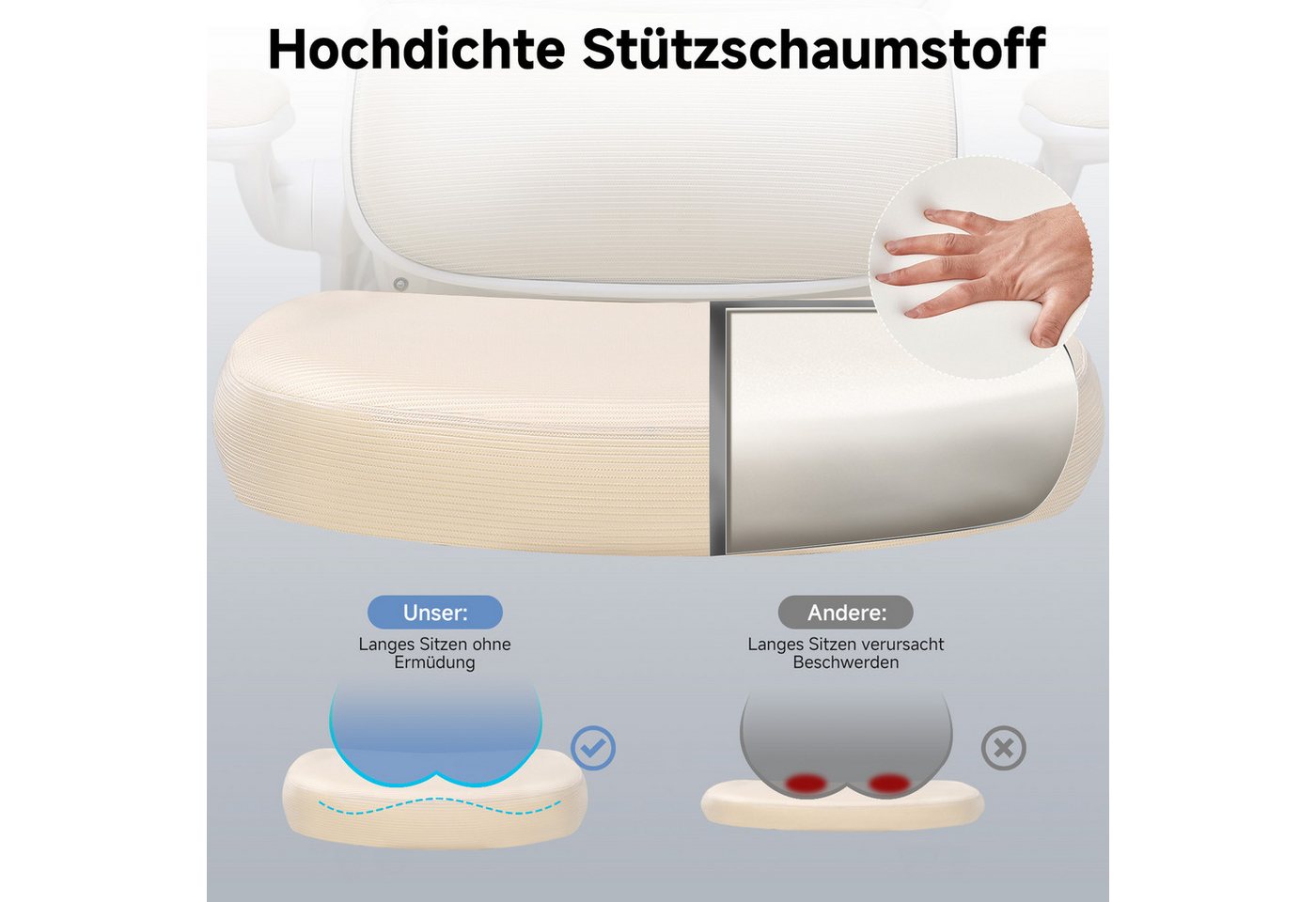 COMHOMA Bürostuhl Ergonomischer Schreibtischstuhl mit 3D Kopf- und Lendenwirbelstütze (Packung), verstellbare Kopfstütze und Armlehnen, Höhenverstellbar – Bild 4 von 5