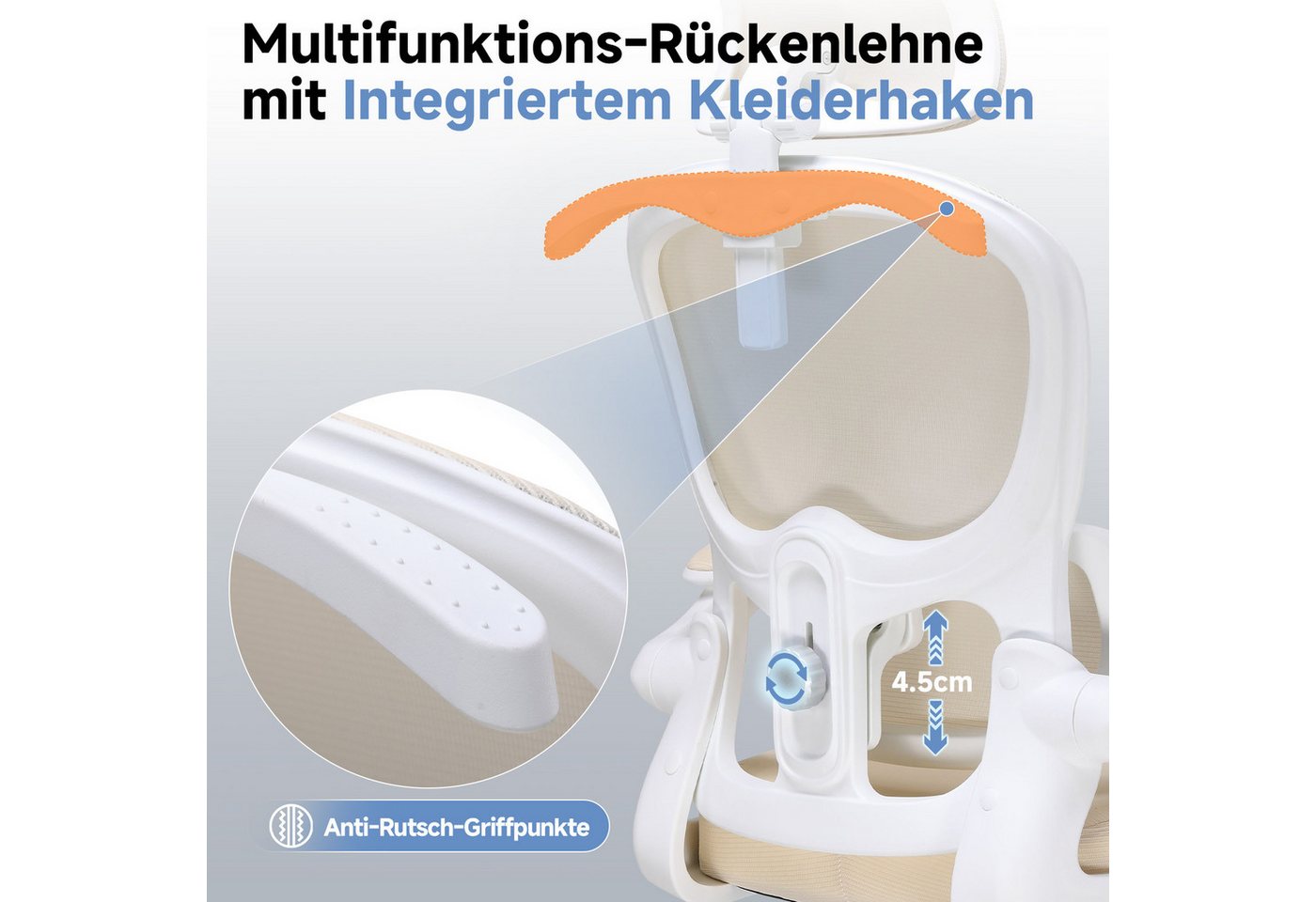 COMHOMA Bürostuhl Ergonomischer Schreibtischstuhl mit 3D Kopf- und Lendenwirbelstütze (Packung), verstellbare Kopfstütze und Armlehnen, Höhenverstellbar – Bild 5 von 5