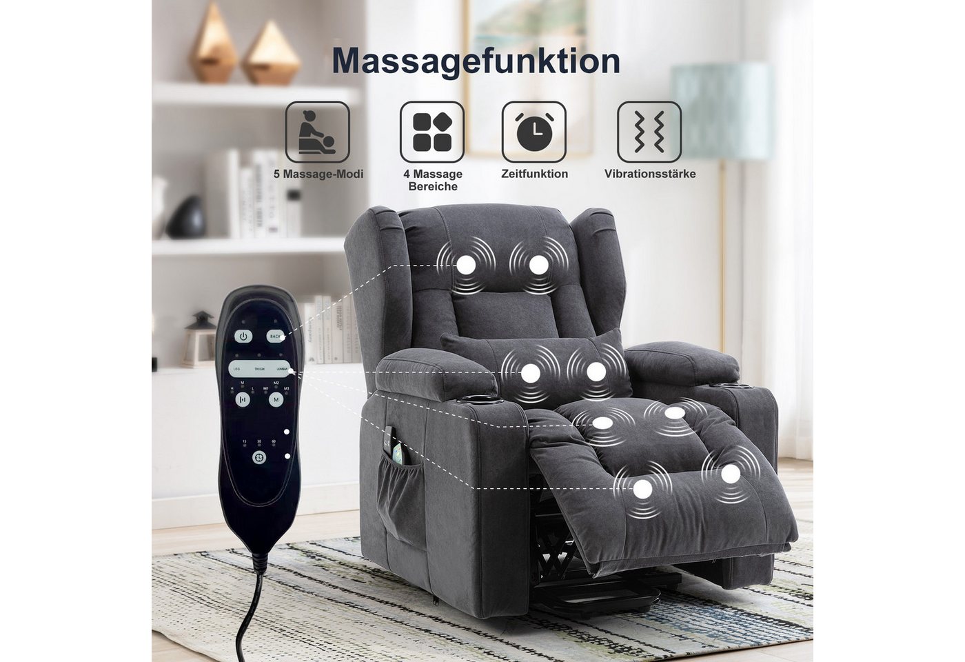 COMHOMA Relaxsessel Relaxsessel Aufstehhilfe Massagesessel mit Stoffoberfläche, mit Relaxfunktion – Bild 3 von 5