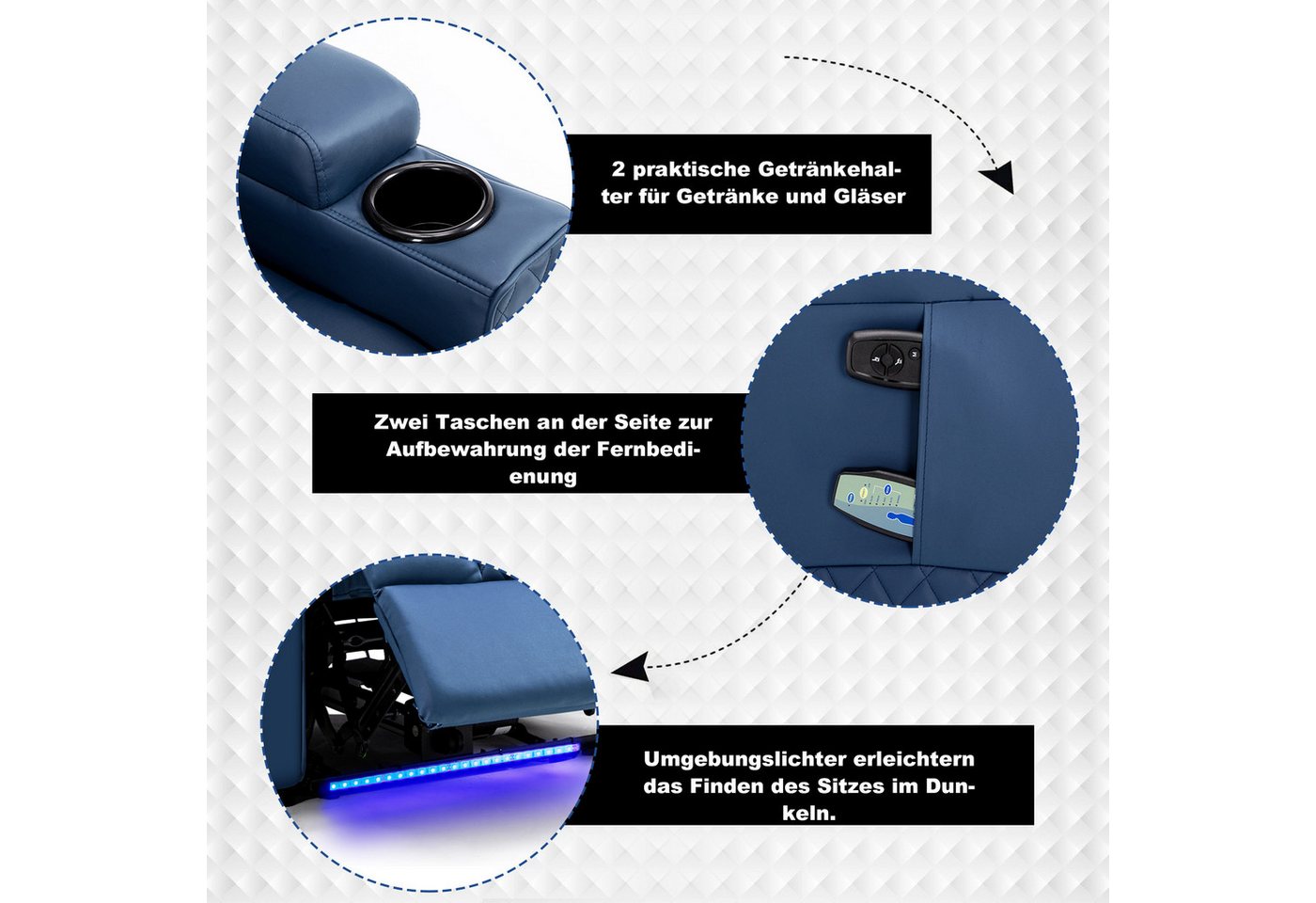 COMHOMA Relaxsessel Elektrisch Massagesessel mit Massagefunktion, LED, elektisch verstellbar – Bild 5 von 5