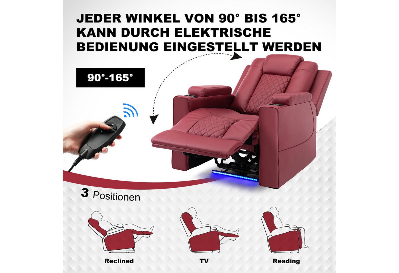 COMHOMA Relaxsessel Elektrisch Massagesessel mit Massagefunktion, LED, elektisch verstellbar – Bild 2 von 5