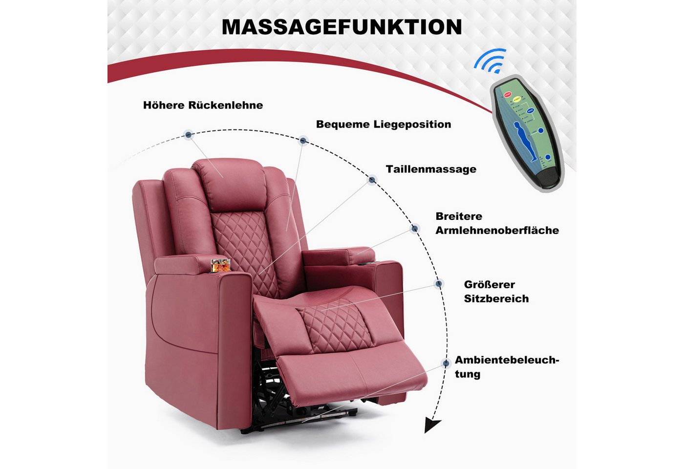COMHOMA Relaxsessel Elektrisch Massagesessel mit Massagefunktion, LED, elektisch verstellbar – Bild 4 von 5