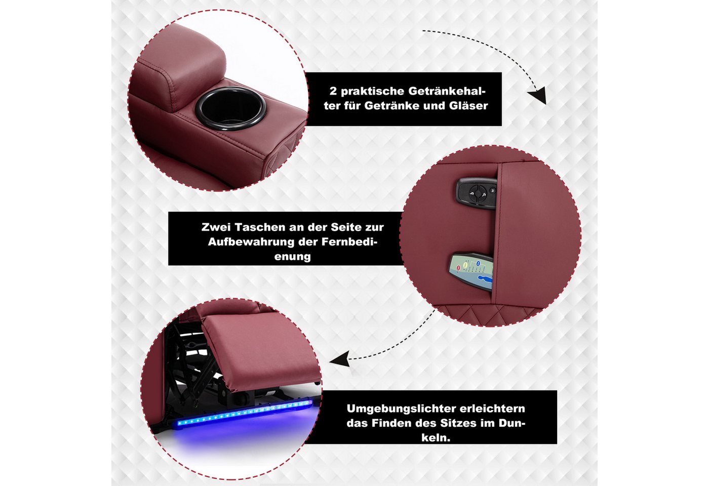 COMHOMA Relaxsessel Elektrisch Massagesessel mit Massagefunktion, LED, elektisch verstellbar – Bild 5 von 5