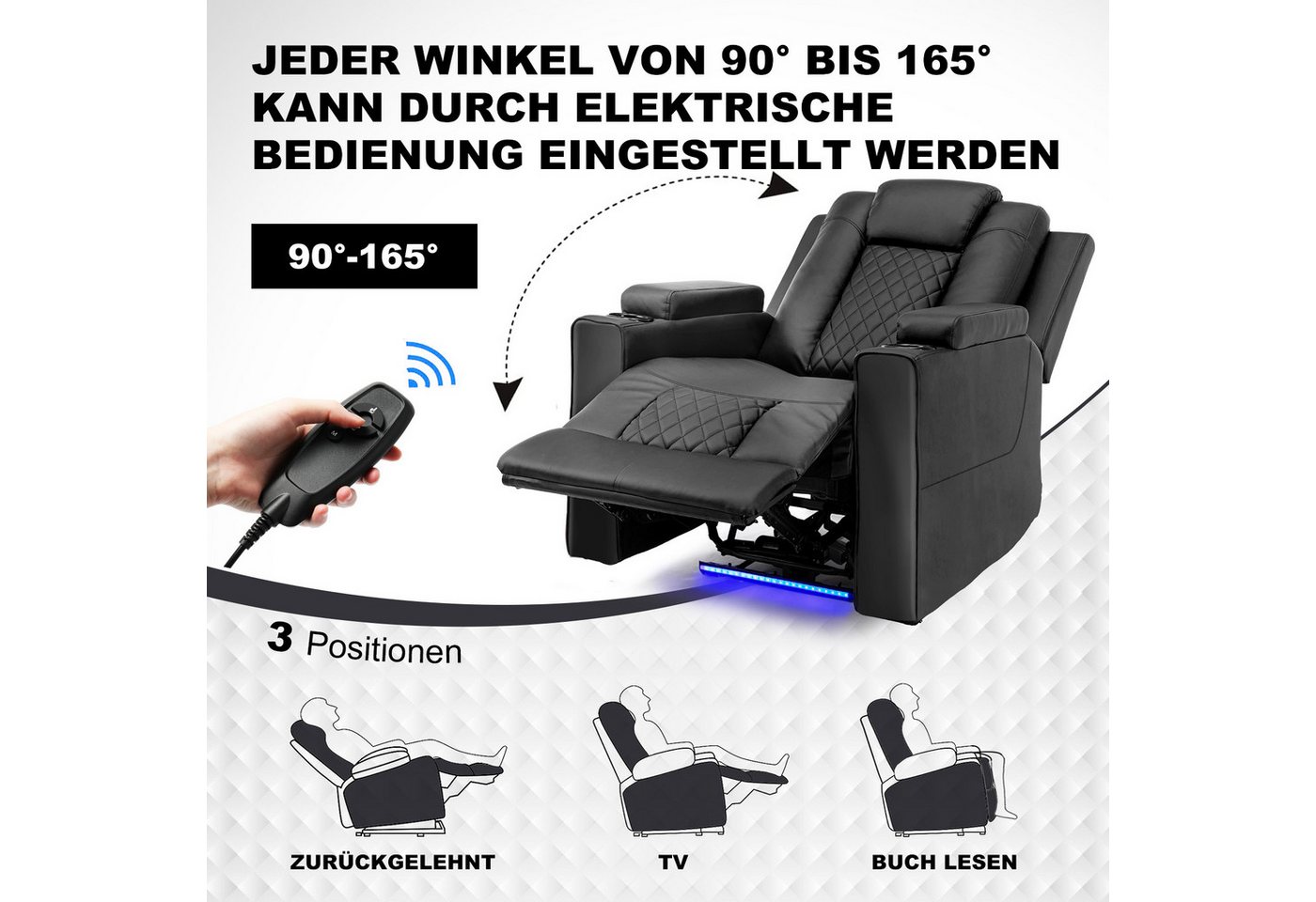 COMHOMA Relaxsessel Elektrisch Massagesessel mit Massagefunktion, LED, elektisch verstellbar – Bild 2 von 5