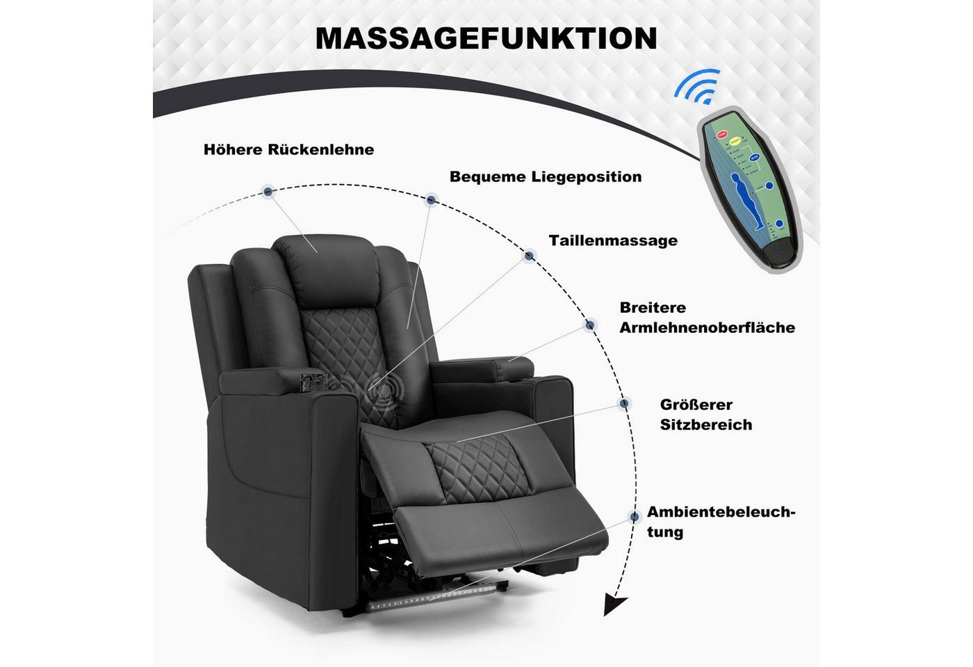 COMHOMA Relaxsessel Elektrisch Massagesessel mit Massagefunktion, LED, elektisch verstellbar – Bild 4 von 5