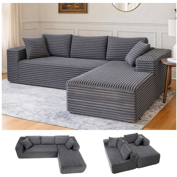 COMHOMA Sofa Big-Sofa, L-förmige Sofa, Couch Ecksofa, Chaiselongue Schlafsofa, mit tiefer Sitzfläche und breiten Armlehnen, Cordstoff