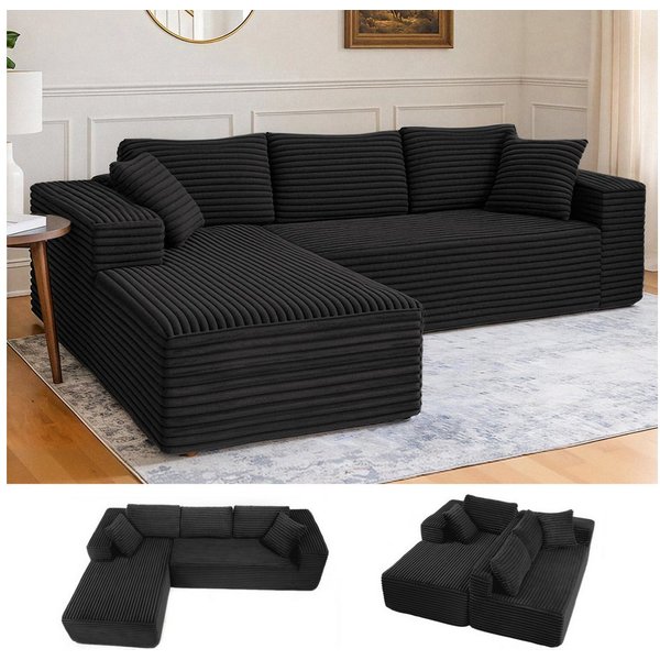 COMHOMA Sofa Big-Sofa, L-förmige Sofa, Couch Ecksofa, Chaiselongue Schlafsofa, mit tiefer Sitzfläche und breiten Armlehnen, Cordstoff