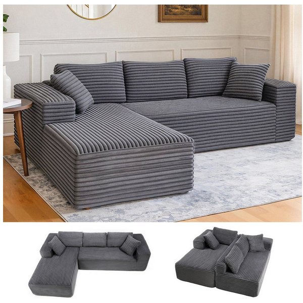 COMHOMA Sofa Big-Sofa, L-förmige Sofa, Couch Ecksofa, Chaiselongue Schlafsofa, mit tiefer Sitzfläche und breiten Armlehnen, Cordstoff