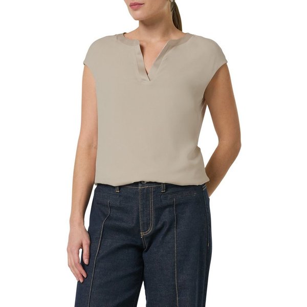 comma Blusenshirt mit geschlitztem Rundhals, Satin-Optik