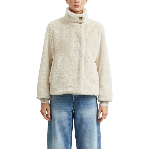 comma Fellimitatjacke natur,Casual,Polyester,Unifarben,Stehkragen,Langarm,Relaxed Fit