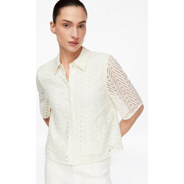 comma Kurzarmbluse Bluse Spitzenbluse mit Viskose-Futter