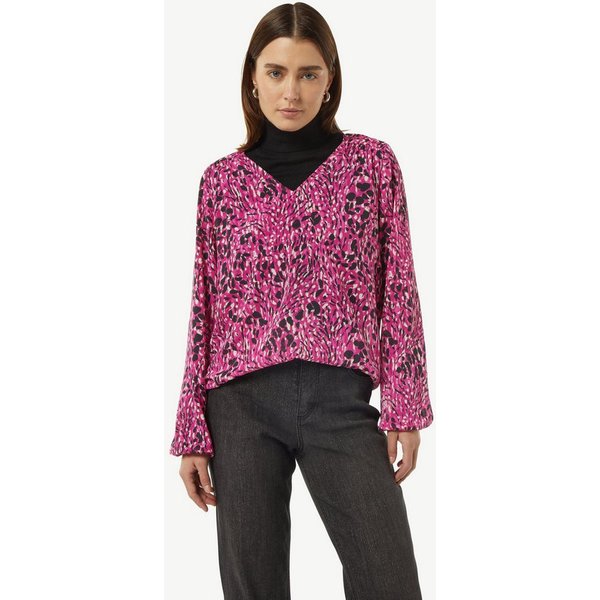 comma Langarmbluse Bluse Gemusterte Chiffon-Bluse mit V-Ausschnitt