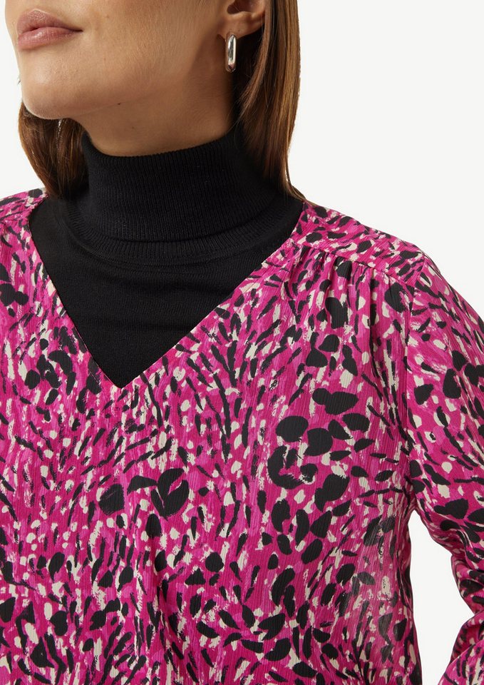comma Langarmbluse Bluse Gemusterte Chiffon-Bluse mit V-Ausschnitt – Bild 4 von 5