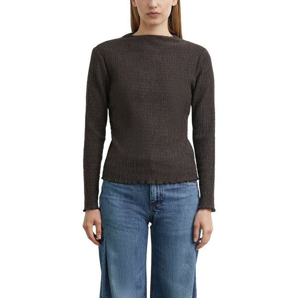 comma Langarmshirt mit Strukturmuster und leichtem Mockneck, Stretch