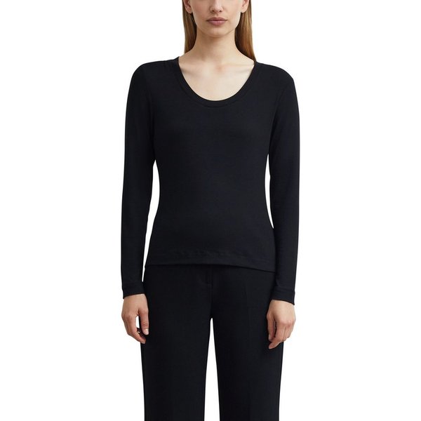comma Langarmshirt mit tiefem Rundhals / Viskose-Stretch