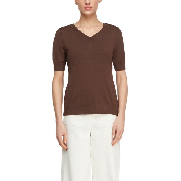 comma Strickpullover Halbarm-Pullover mit V-Ausschnitt und Bindung im Nacken