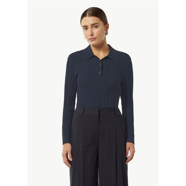 comma Strickpullover Pullover mit Polokragen (1-tlg) Knopfleiste, Rippstrick, Slim Fit