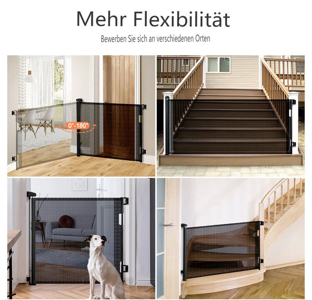 Comomy Türschutzgitter (Türschutzgitter Ausziehbar, Absperrgitter Schutzgitter), Baby Treppenschutzgitter 0-180°, Einziehbar 140/180cm – Bild 3 von 5