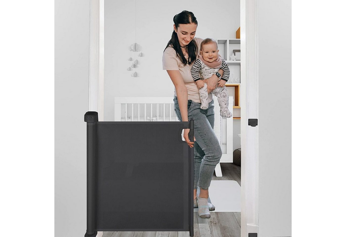 Comomy Türschutzgitter (Türschutzgitter Ausziehbar, Absperrgitter Schutzgitter), Baby Treppenschutzgitter 0-180°, Einziehbar 140/180cm – Bild 5 von 5