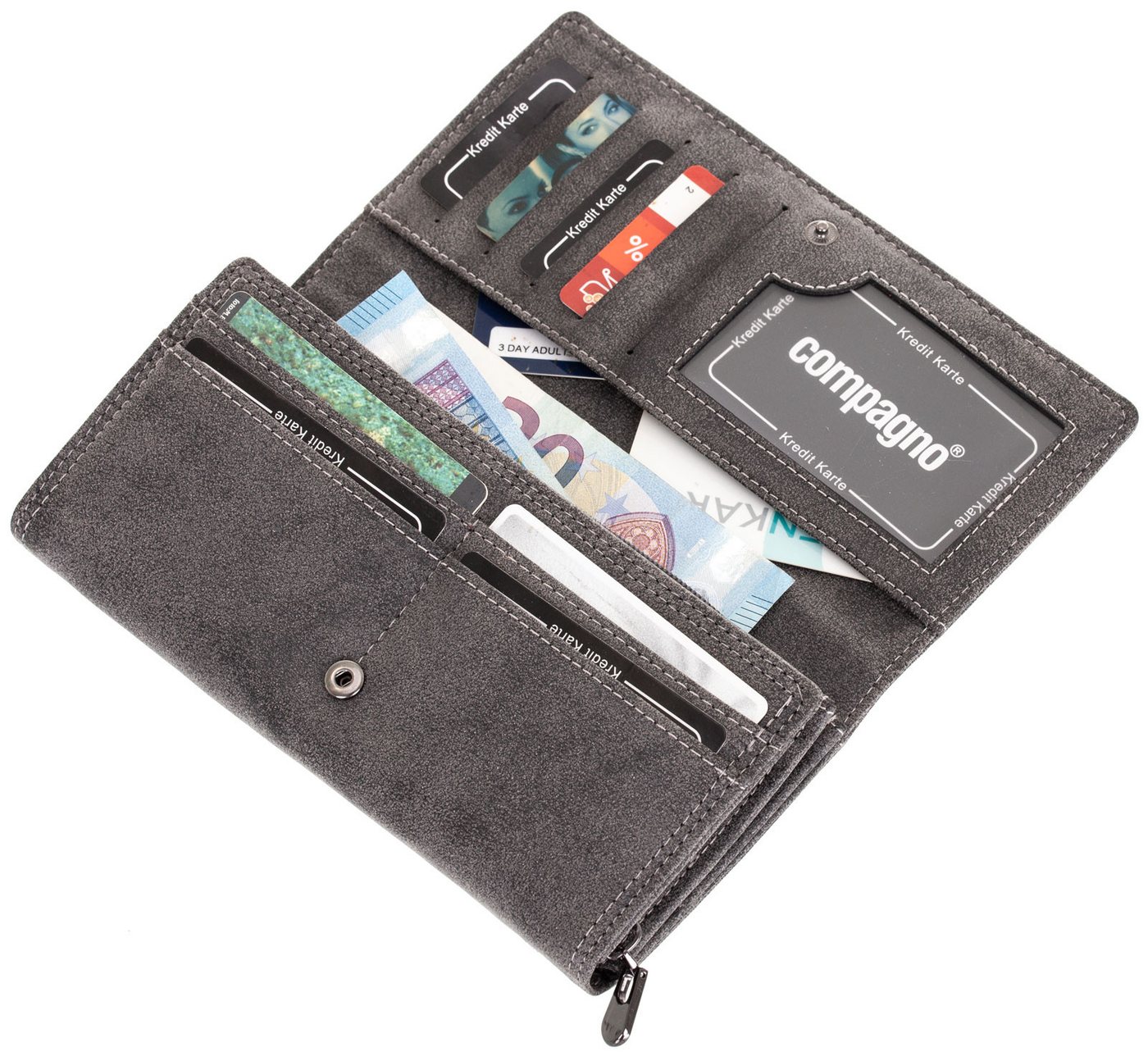 compagno Geldbörse, Damen Geldbörse faltbar uni in Anthrazit Portemonnaie Geldbeutel – Bild 5 von 5