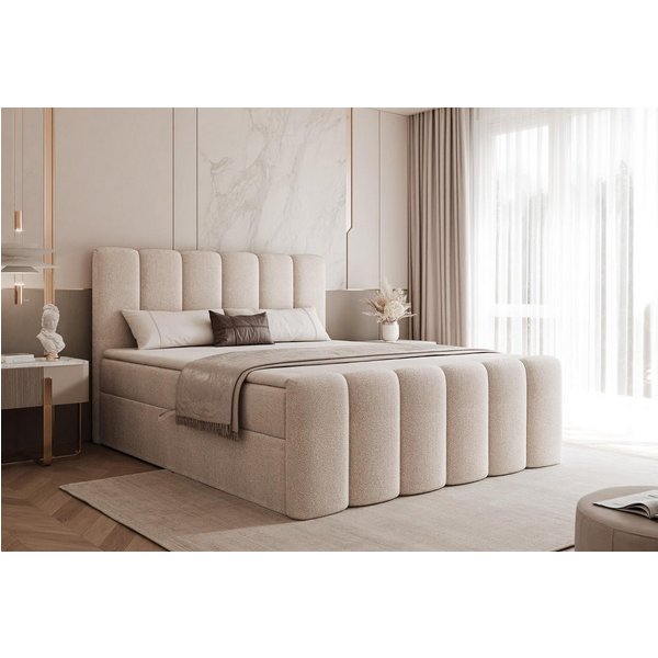 Compleo Boxbett BUBBLE, Wolkenbett, Bequem, Bonell, Topper, Doppelbett gepolstertes Kopfteil mit Bettkasten