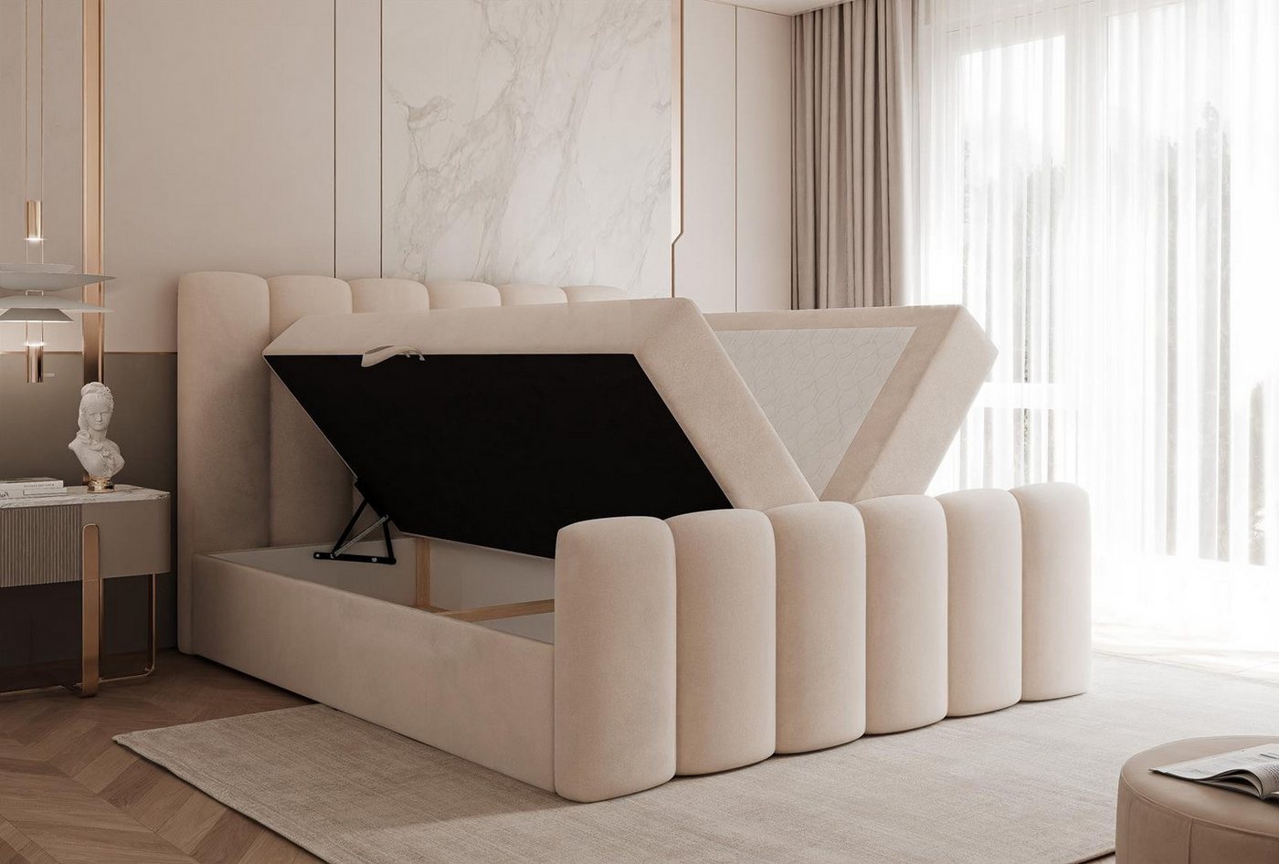 Compleo Boxbett BUBBLE, Wolkenbett, Bequem, Bonell, Topper, Doppelbett gepolstertes Kopfteil mit Bettkasten – Bild 3 von 5