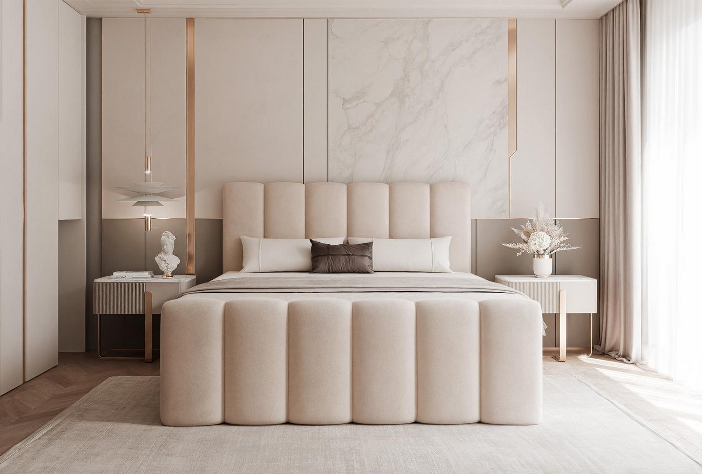 Compleo Boxbett BUBBLE, Wolkenbett, Bequem, Bonell, Topper, Doppelbett gepolstertes Kopfteil mit Bettkasten – Bild 4 von 5