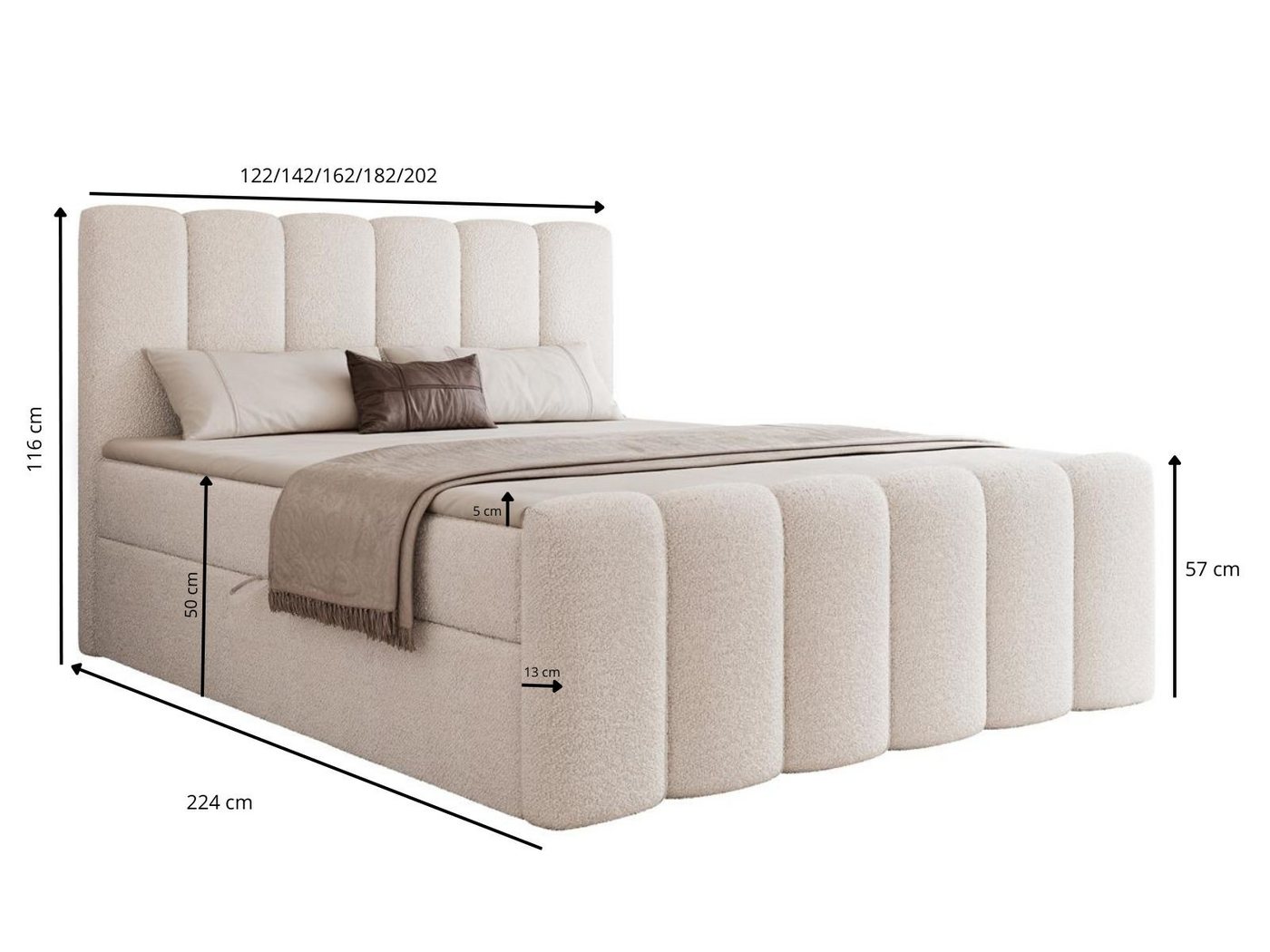 Compleo Boxbett BUBBLE, Wolkenbett, Bequem, Bonell, Topper, Doppelbett gepolstertes Kopfteil mit Bettkasten – Bild 5 von 5