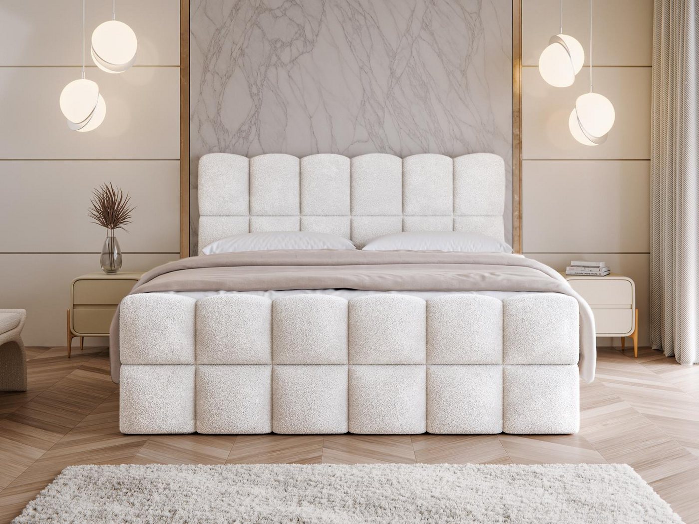 Compleo Boxspringbett Wolkenbett mit zwei Bettkästen, Bezug: Bouclé, Designer Bett – Bild 2 von 5