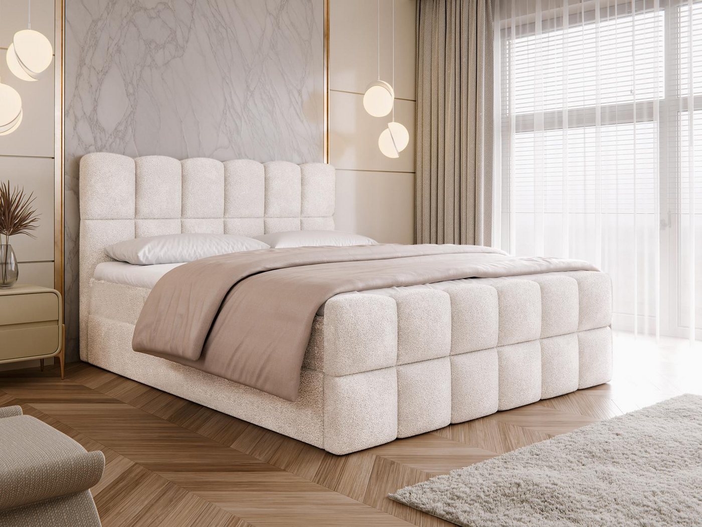 Compleo Boxspringbett Wolkenbett mit zwei Bettkästen, Bezug: Bouclé, Designer Bett – Bild 2 von 5