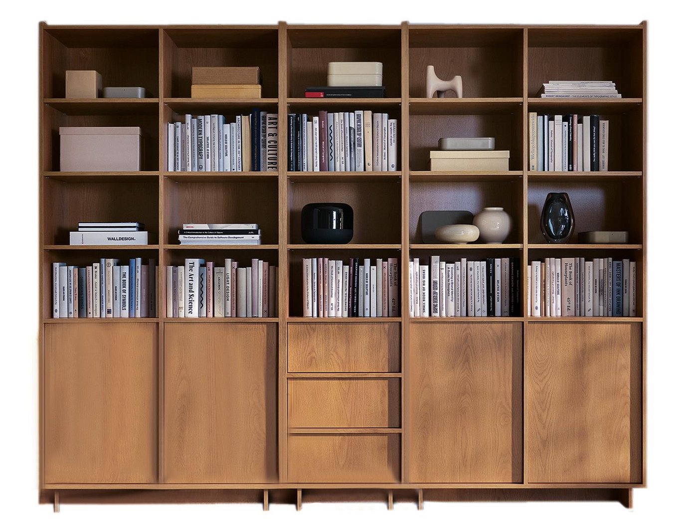Compleo Bücherregal Set 2x+1 Regale, 4 Türen und 3 Schubladen KELLOS, MADE IN EU, Arbeitszimmer Stil Japandi – Bild 2 von 5