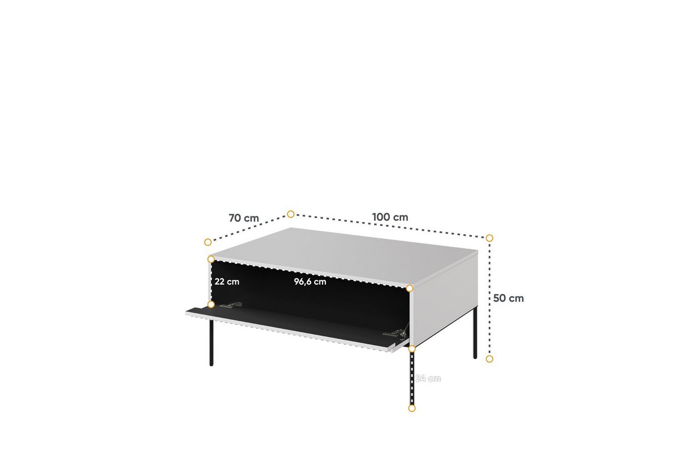 Compleo Couchtisch FLORE mit 1 Schubladen, Modern Kaffeetisch für Wohnzimmer 100x70x50 cm – Bild 4 von 5