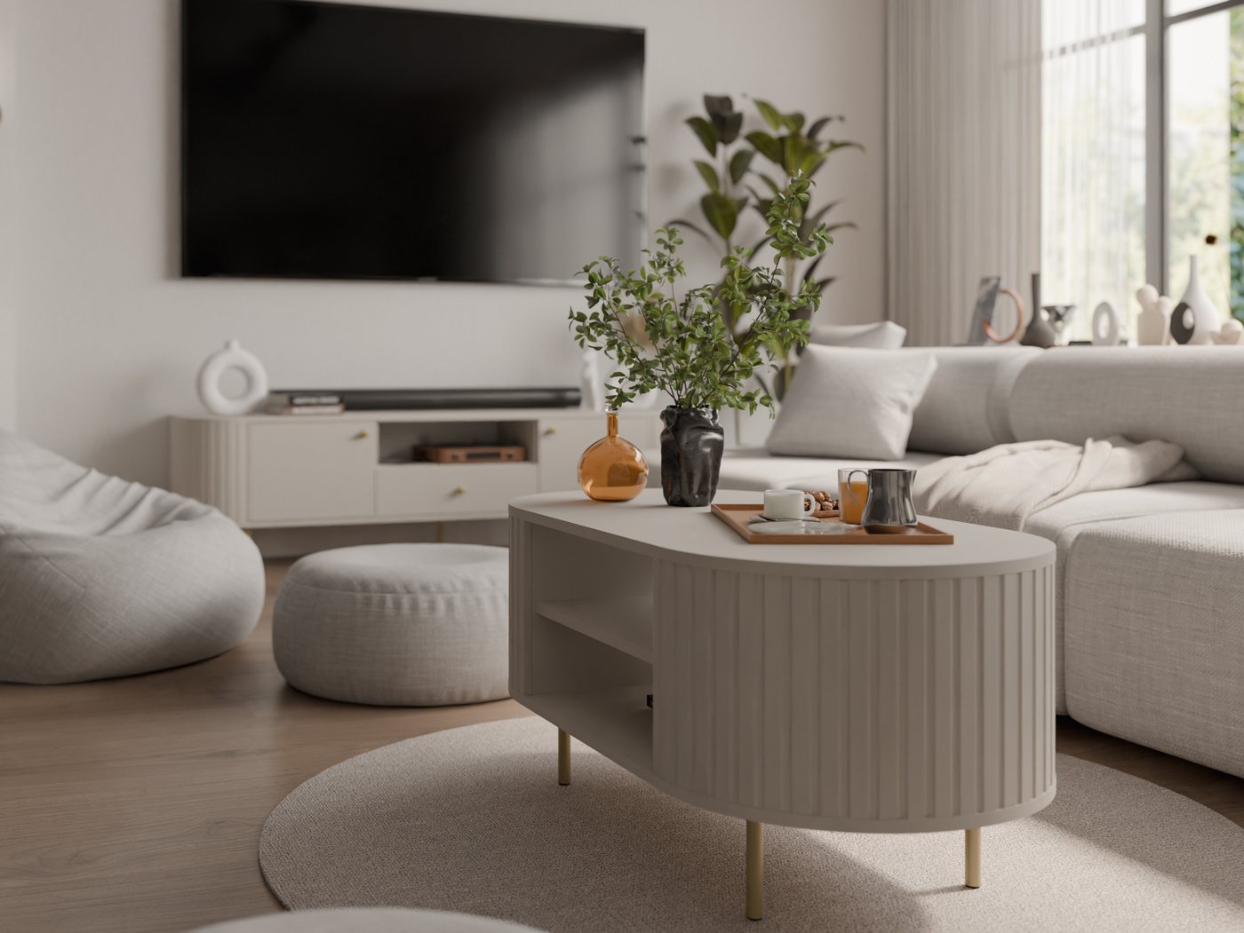 Compleo Couchtisch mit Regalen, Kaffeetisch, ZANTO Eiche cremona oder Beige – Bild 2 von 4