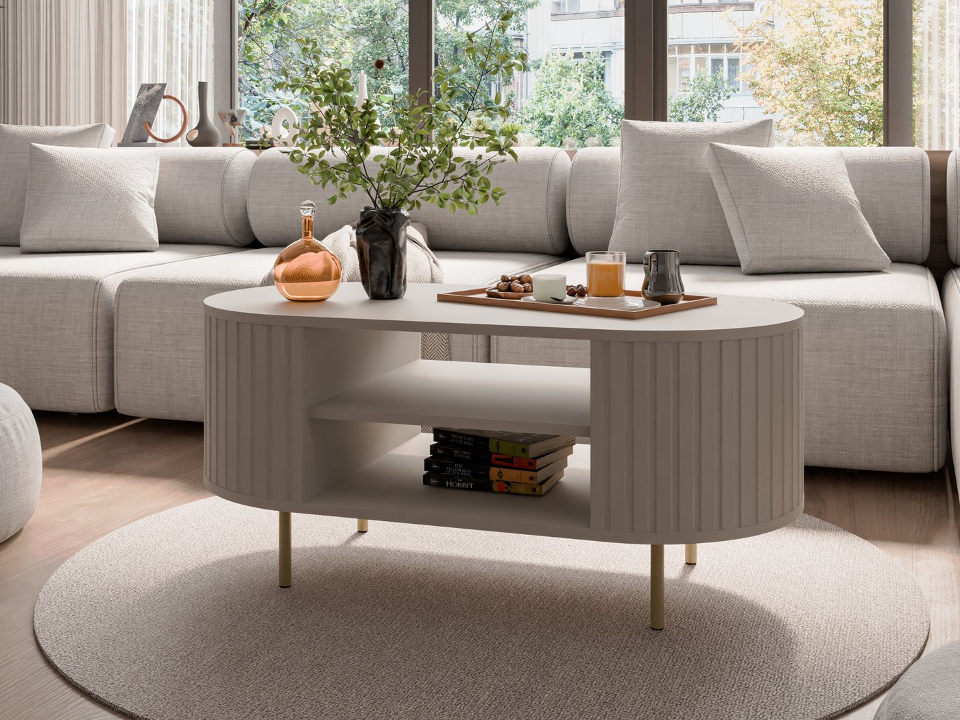 Compleo Couchtisch mit Regalen, Kaffeetisch, ZANTO Eiche cremona oder Beige – Bild 3 von 4