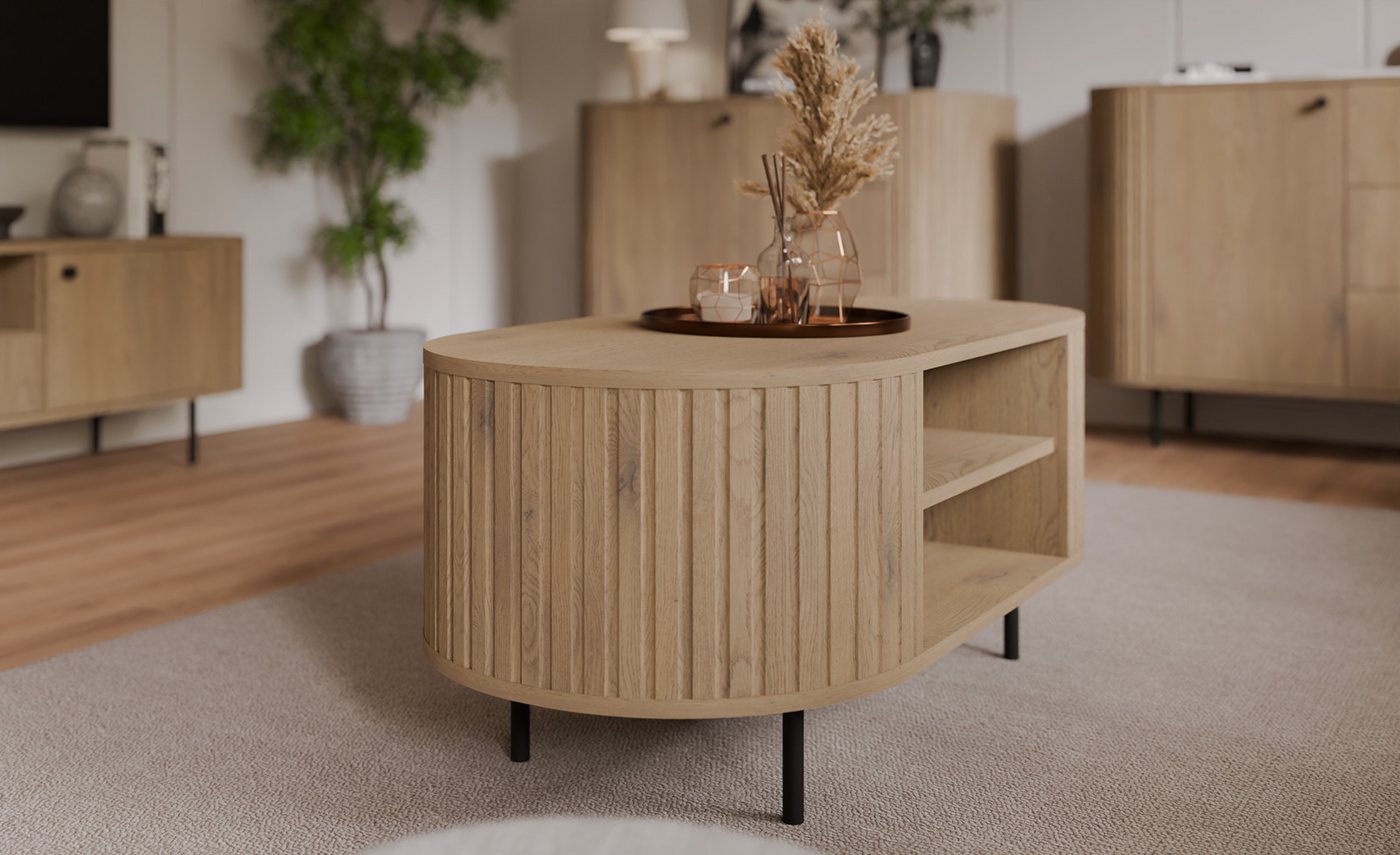 Compleo Couchtisch mit Regalen, Kaffeetisch, ZANTO Eiche cremona oder Beige – Bild 4 von 5