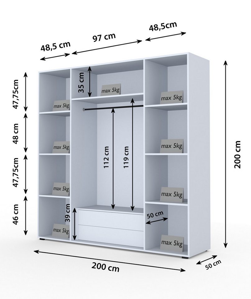Compleo Drehtürenschrank STELLS mit vier Drehtüren, Kleiderstange, Metallgriffe – Bild 3 von 4
