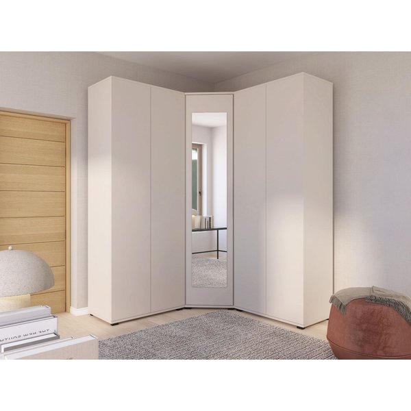 Compleo Eckkleiderschrank Kaschmir, Schrank mit Spiegel, Geräumiger Kleiderschrank Japandi Design, ERIS Garderobenschrank